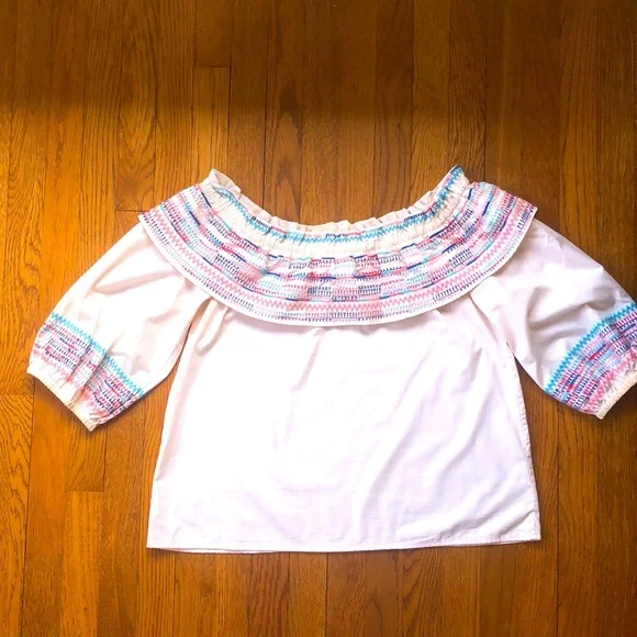 Anthropologie PARKER Jenay Off shoulder Embroidered Peasant Cotton Blouse Size S - Picture 7 of 9